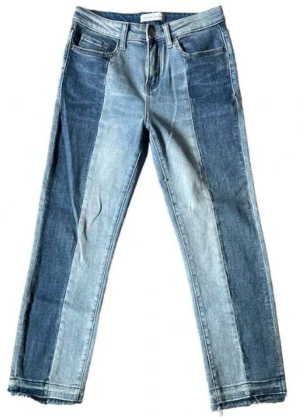 Flying Monkey Contrast Panel High Rise Crop Jeans Raw Hem Size 25